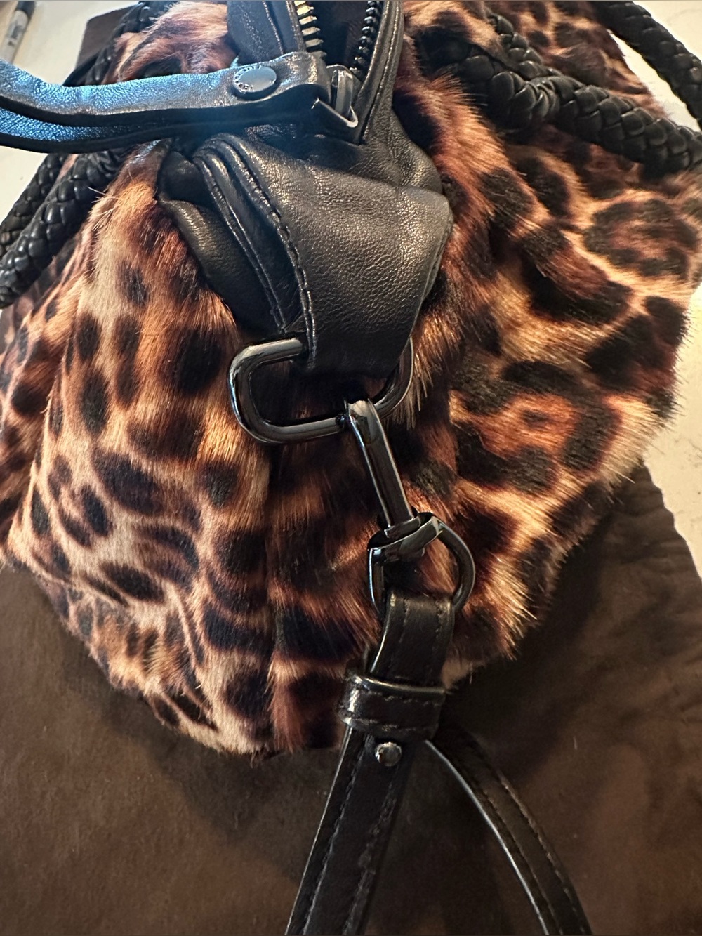 Elie Tahari Leopard Print Leather & Fur Bag - Picture 4 of 8